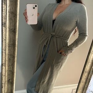 SOH Cashmere chain sleeve distressed soft cardigan sweater belted duster top